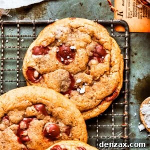 Overhead image of Chocolate Chip Cookies on a wire rack.