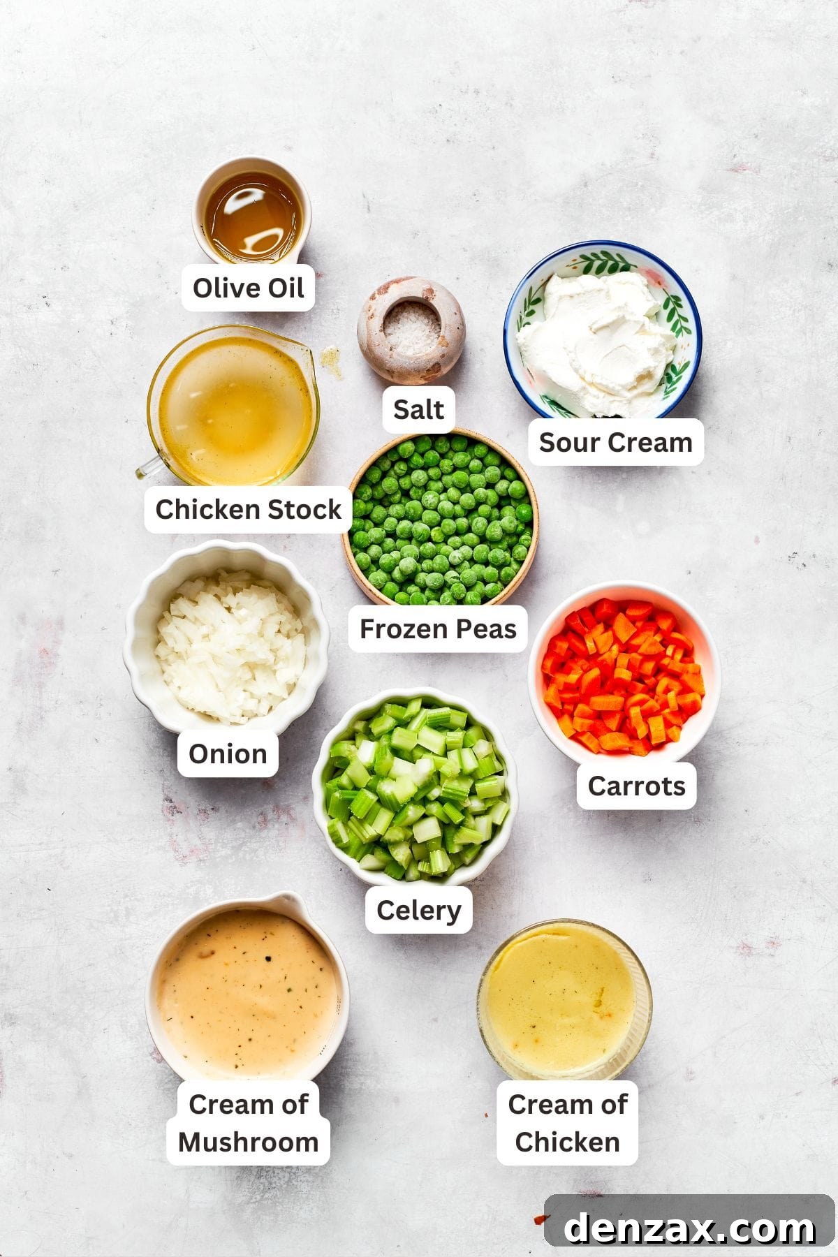 Close-up of the creamy, rich chicken filling ingredients.