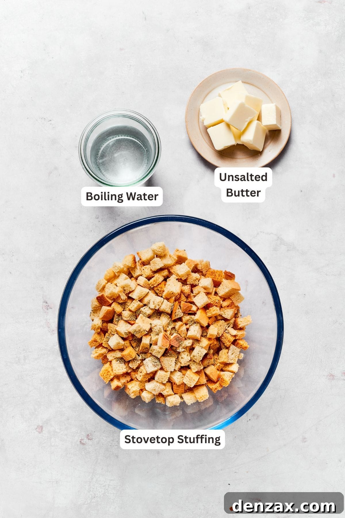 Boxed stovetop stuffing mix, the secret to an easy topping.