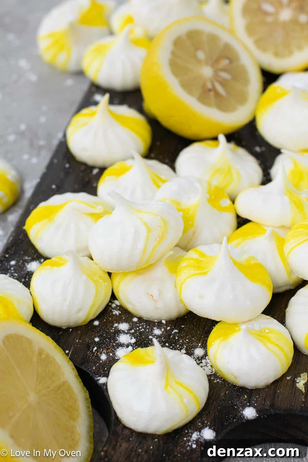 A collection of lemon meringue cookies, beautifully arranged to highlight their delicate texture and vibrant color.