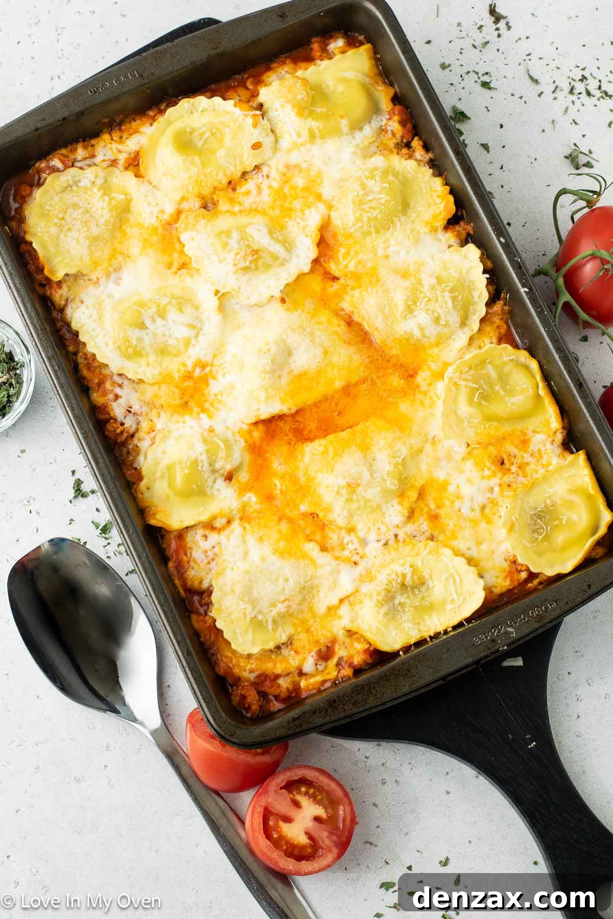 Delicious Sausage Ravioli Bake ready to be served
