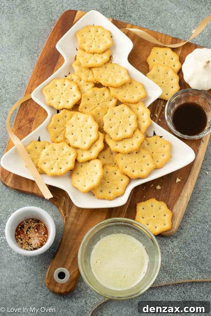Seasoned Ritz crackers on a plate