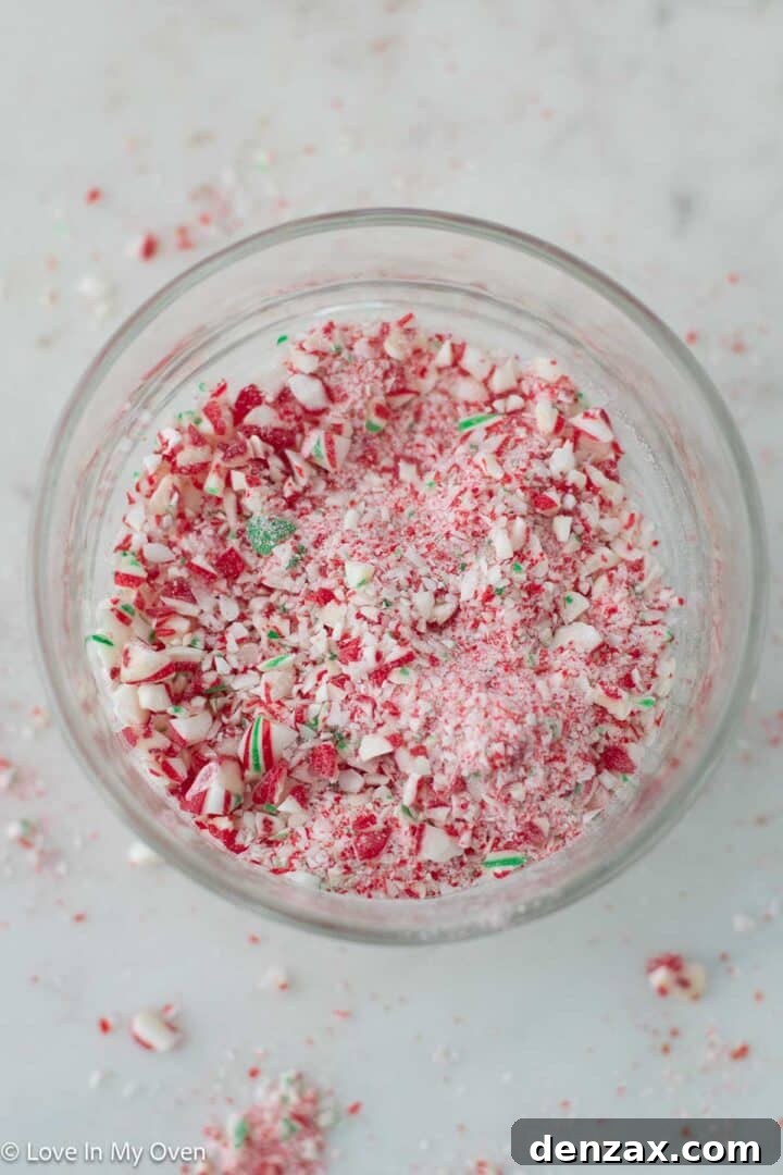 Crushed peppermint candy canes ready for use.