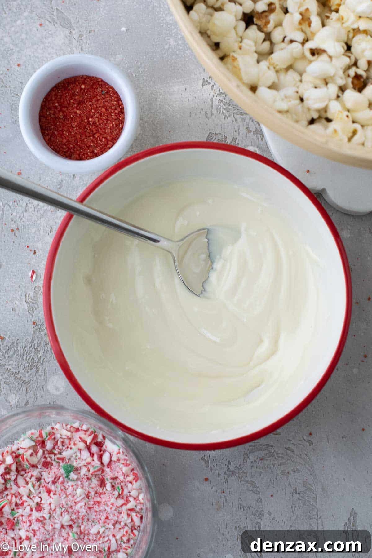 Melted white chocolate in a bowl.