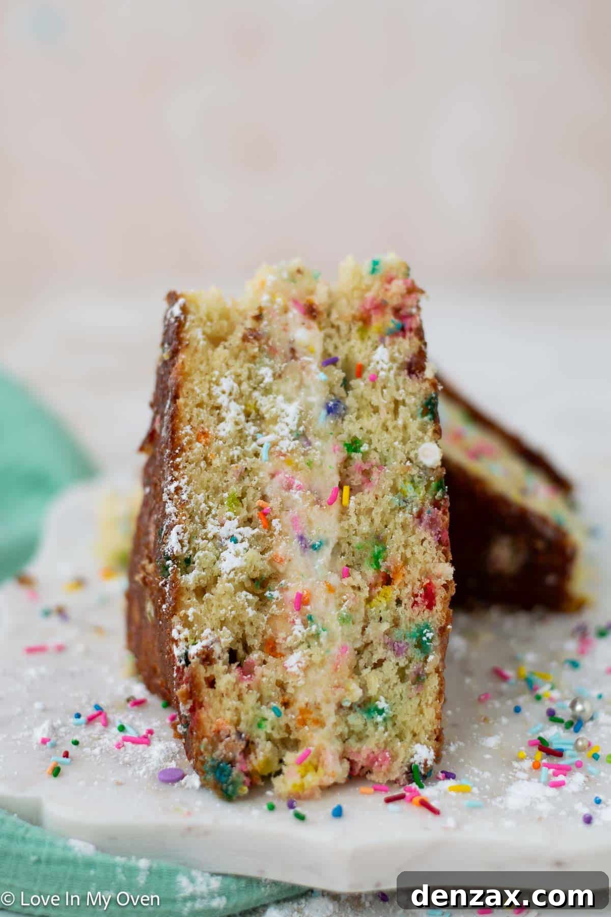 Two festive birthday cake sandwiches on a wooden serving board