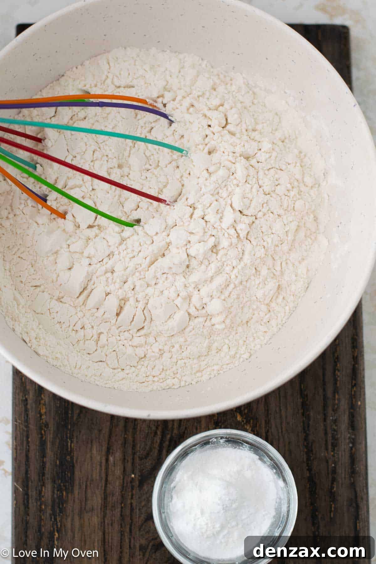 Step-by-step image of cake batter mixing