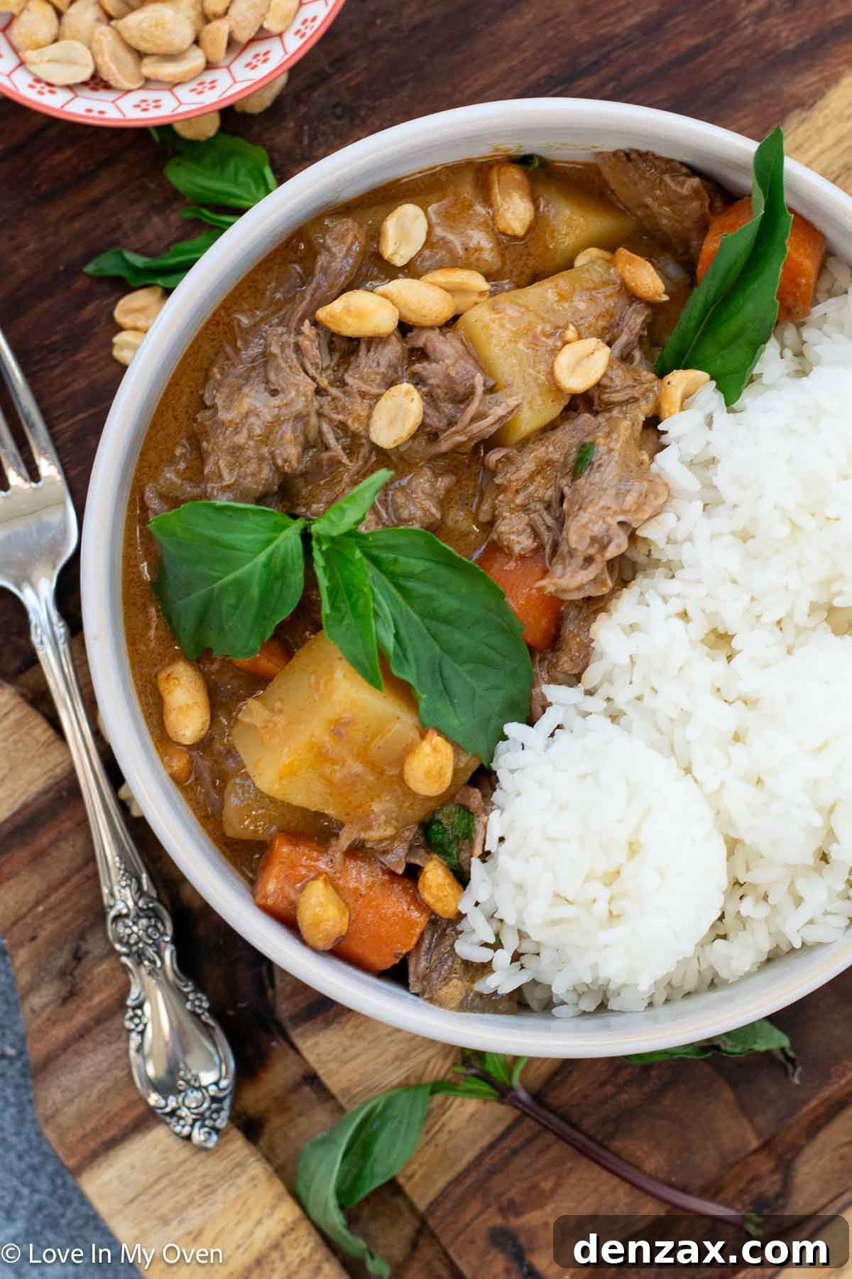 close up of beef Massaman curry in a pot