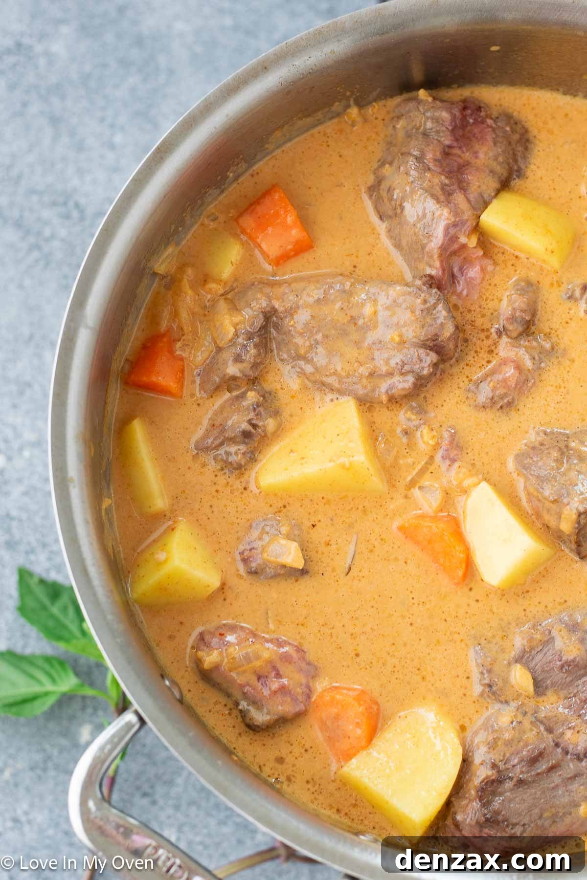 slow cooked beef massaman curry with vegetables