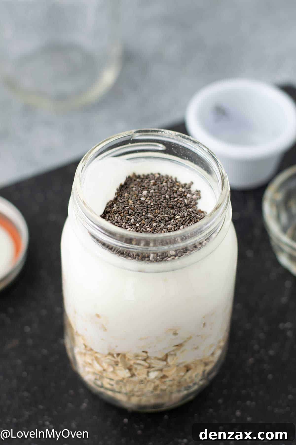 Close-up of the creamy texture of kefir overnight oats.