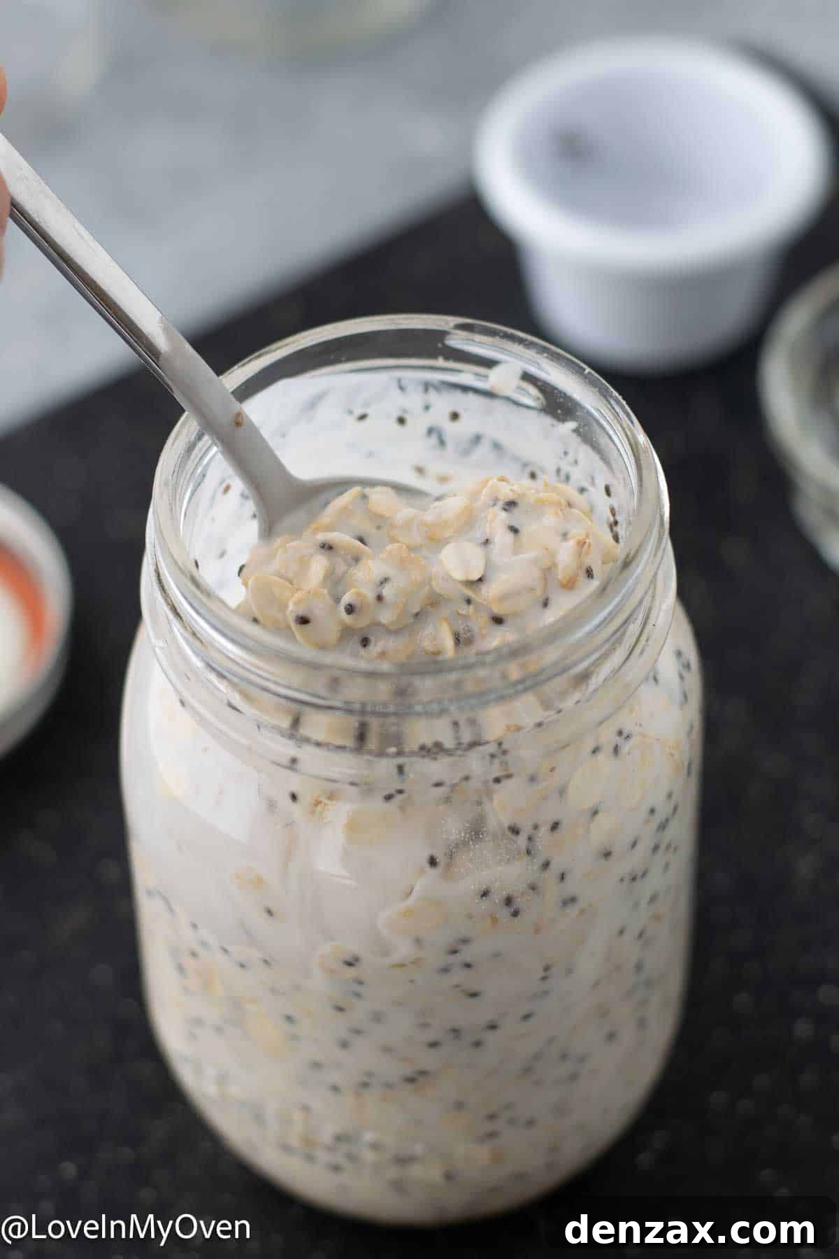 A selection of healthy toppings for kefir overnight oats.