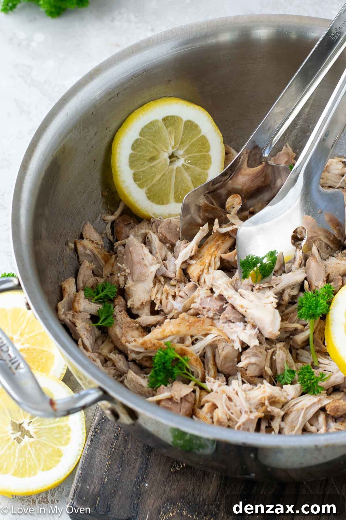 Dutch oven pulled chicken ready to serve