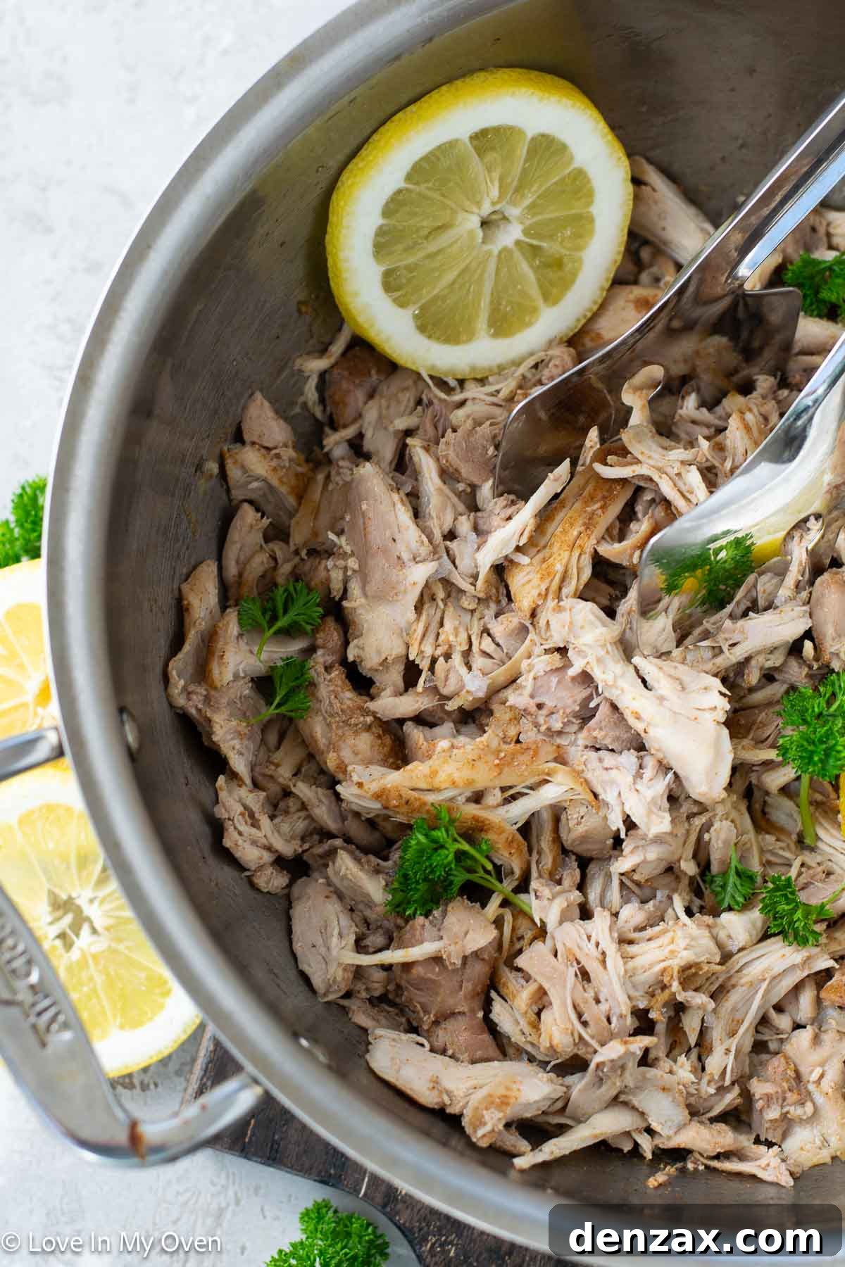 Dutch oven pulled chicken close up