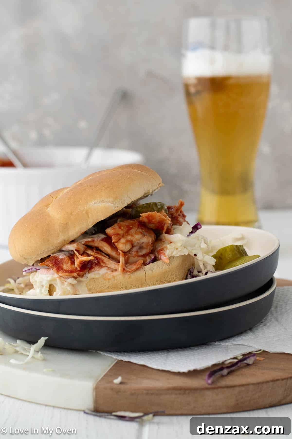 Delicious Pulled Chicken Sandwiches with Homemade Sauce and Coleslaw