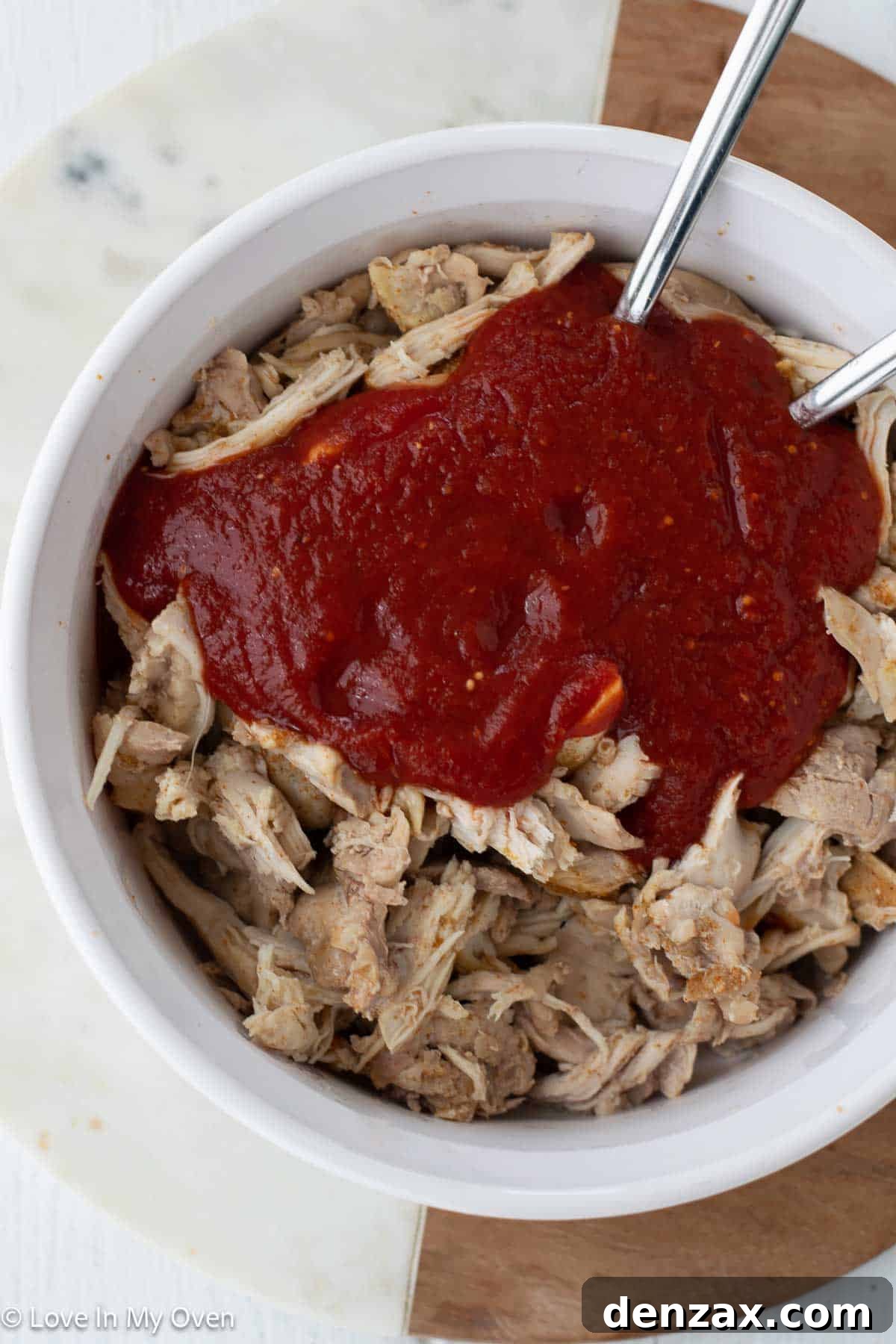 Close-up of Homemade Pulled Chicken Sandwich