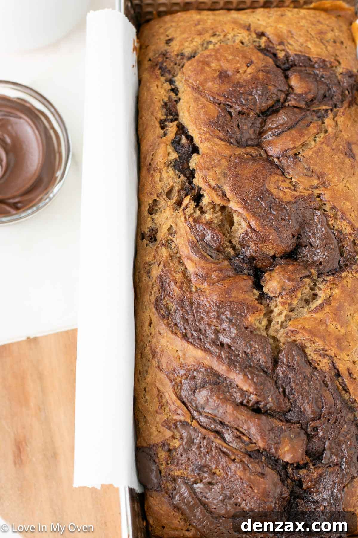 A delectable slice of Nutella Banana Bread with visible swirls
