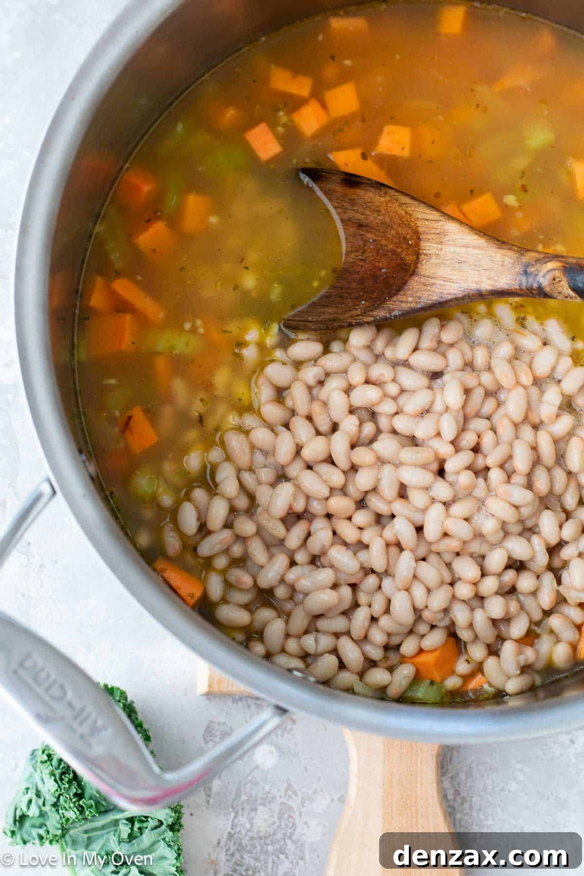 Sweet Potato and White Bean Soup simmering on the stovetop