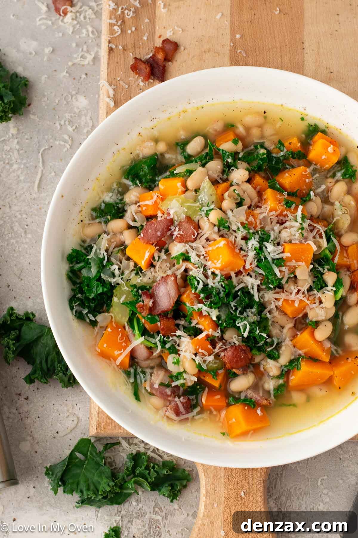 Sweet Potato and White Bean Soup ready to be served