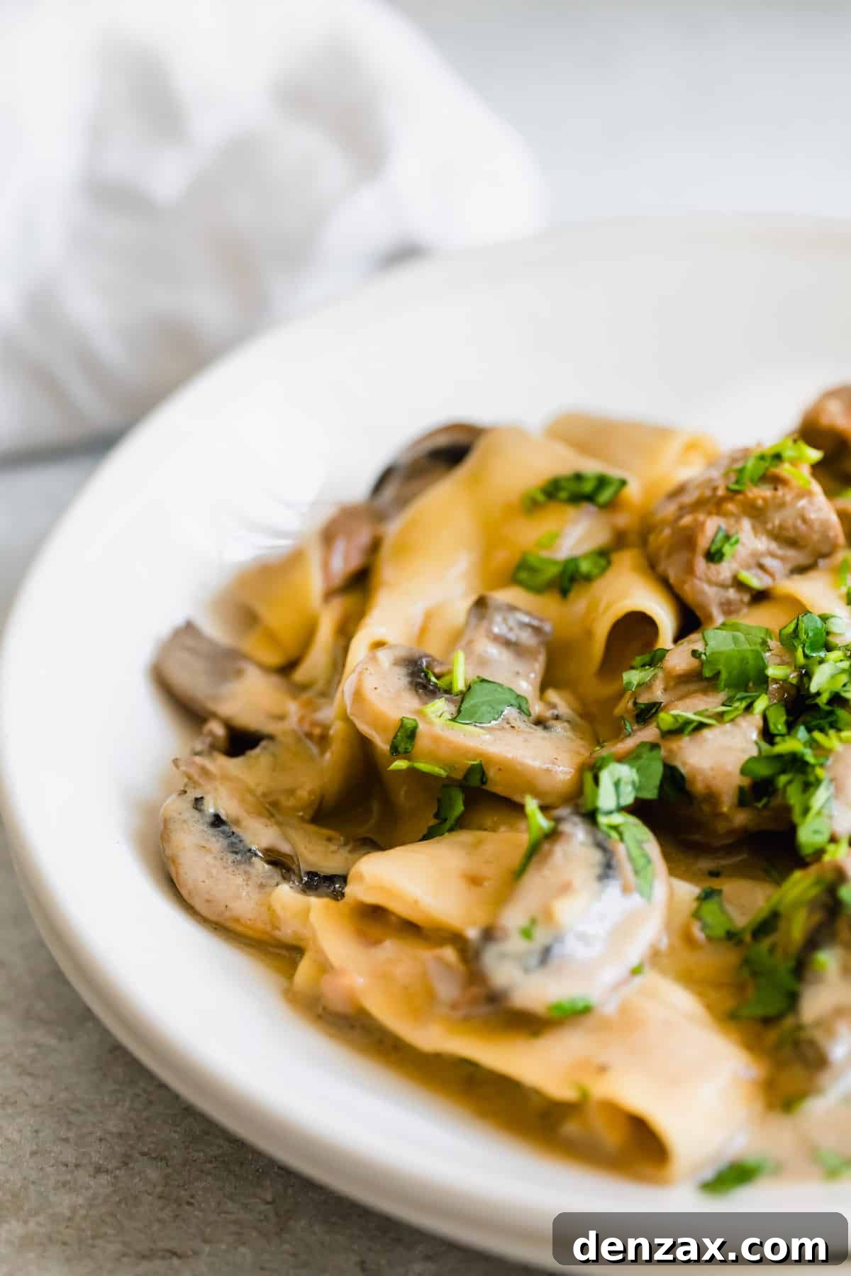 A Close-Up View of Instant Pot Beef Stroganoff on a Plate
