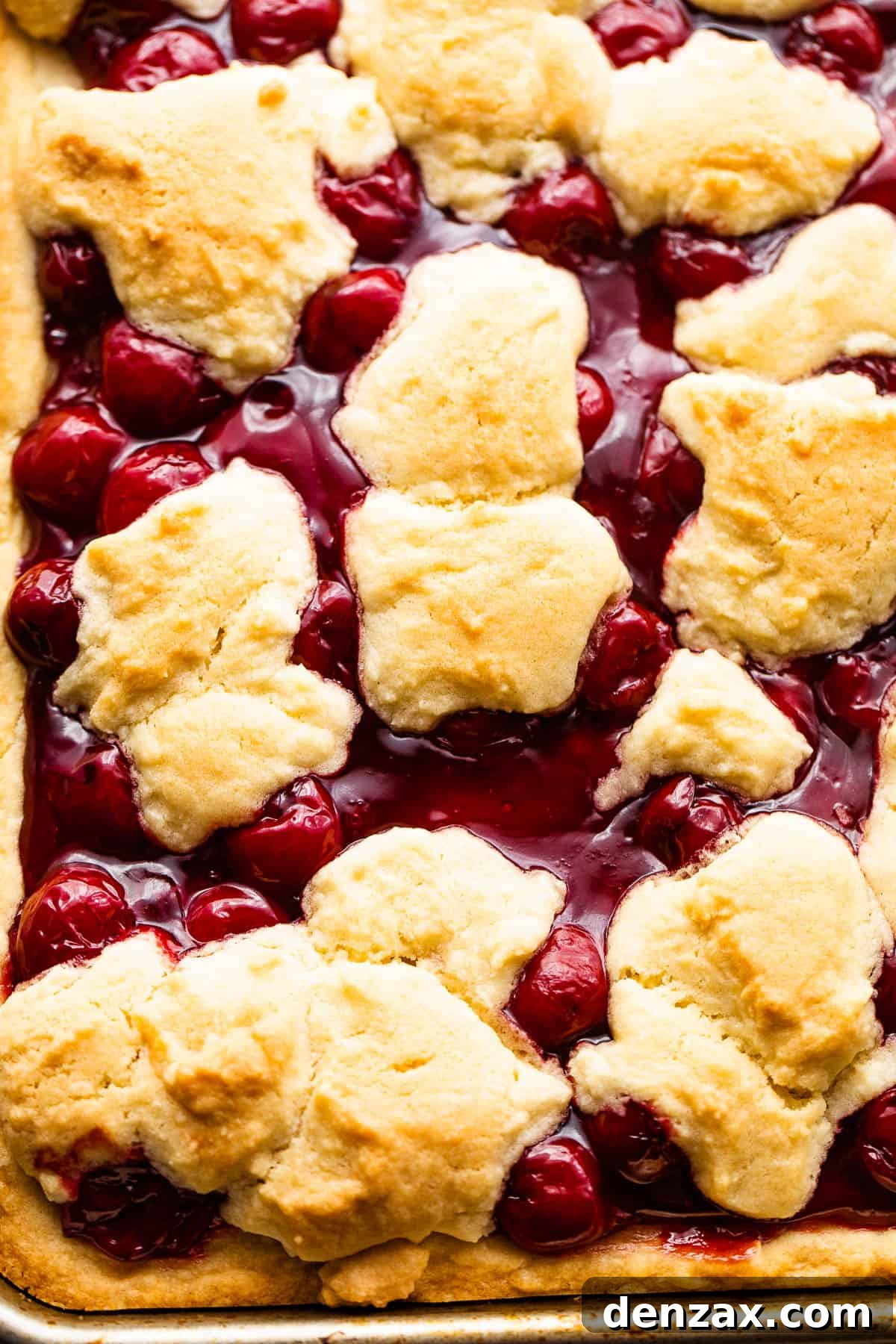 Pan of Cherry Kuchen Bars Topped with Glaze