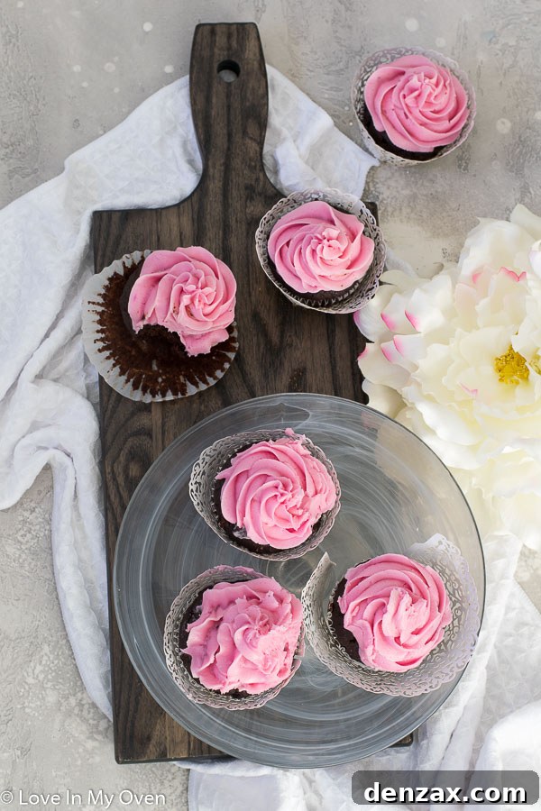 Velvet Double Chocolate Beetroot Cupcakes 7 double chocolate beet cupcakes with pink frosting