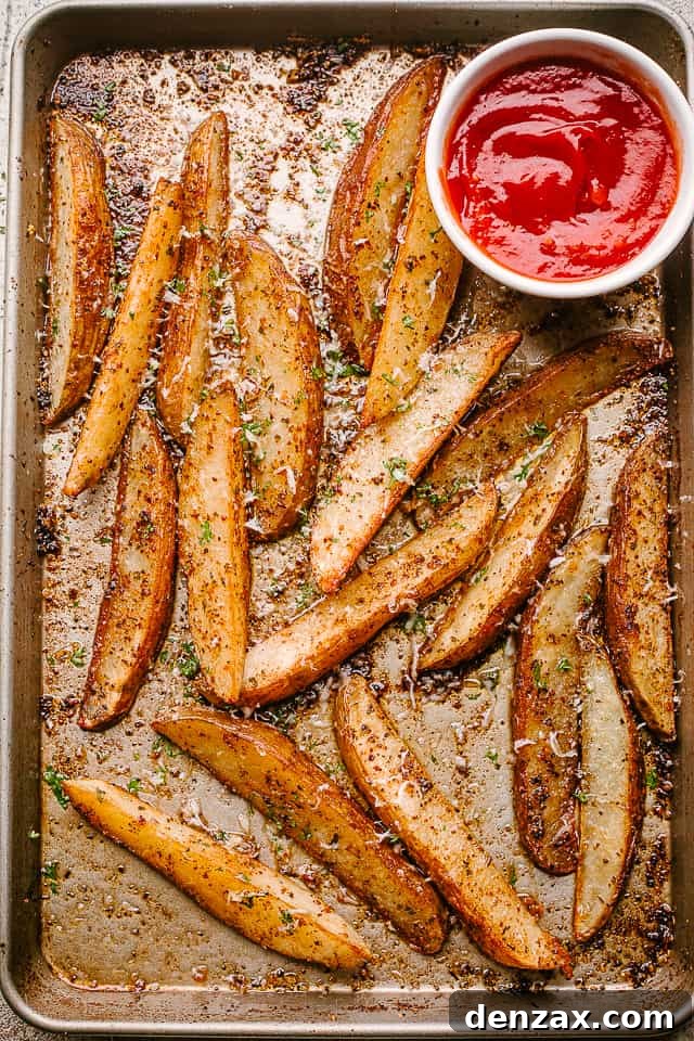 Baking sheet with crispy potato wedges
