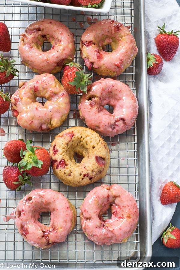 stack of baked strawberry donuts