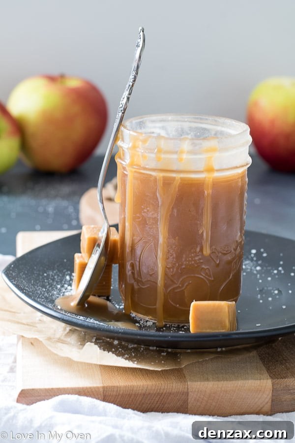 Best Homemade Salted Caramel Sauce drizzled over dessert