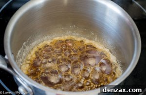 Deep amber caramelized sugar mixture