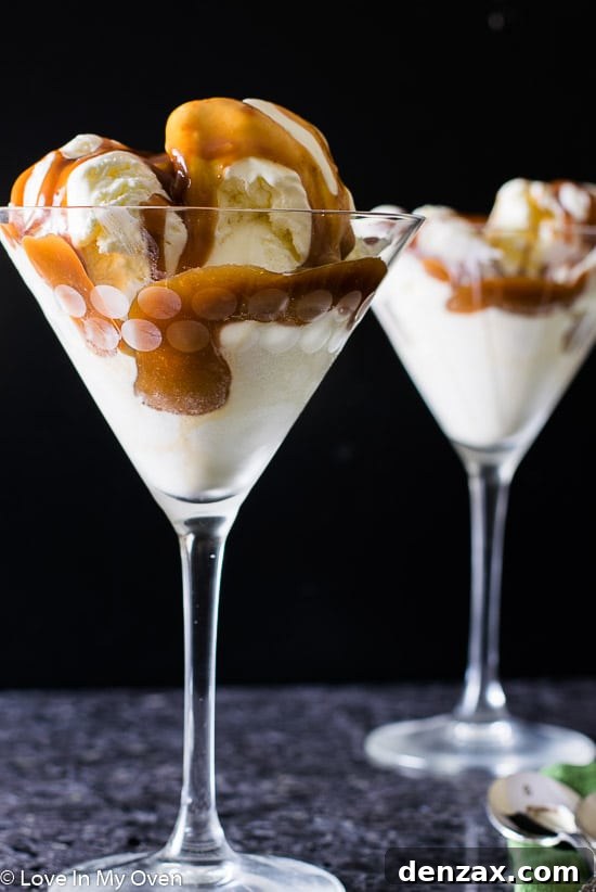 Salted caramel sauce drizzled over pancakes