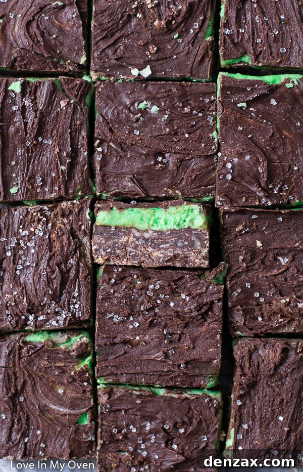 Close up of stacked Mint Nanaimo Bars