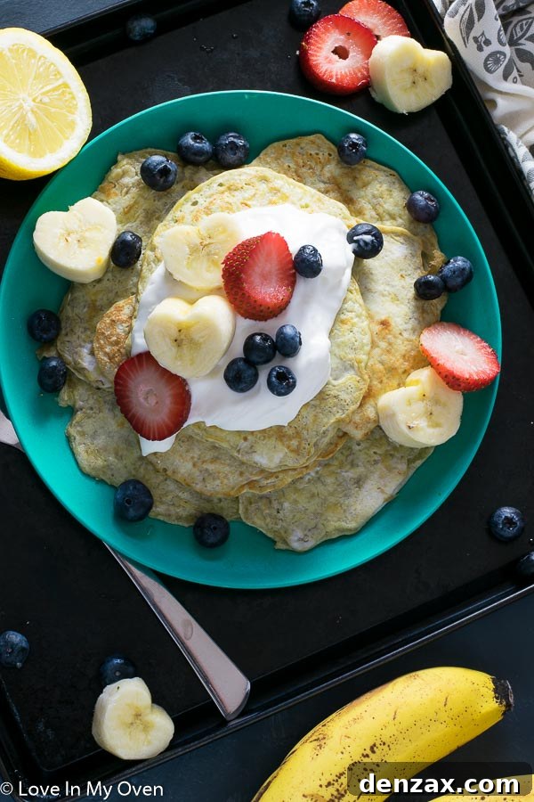 Freshly made two-ingredient pancakes on a plate, ready to be served