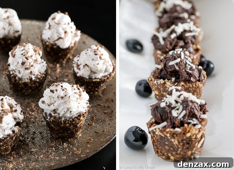 Artfully arranged healthy chocolate coconut nests with varying toppings