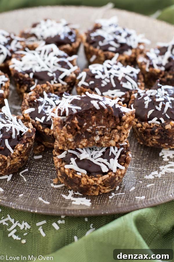Close-up of a single healthy chocolate coconut nest, showcasing its creamy ganache filling and intricate design