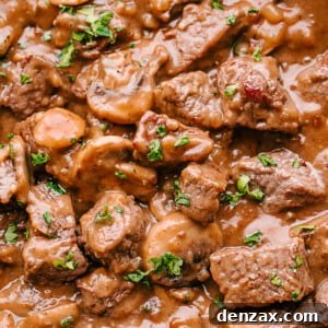 Photo of beef tips in mushroom gravy