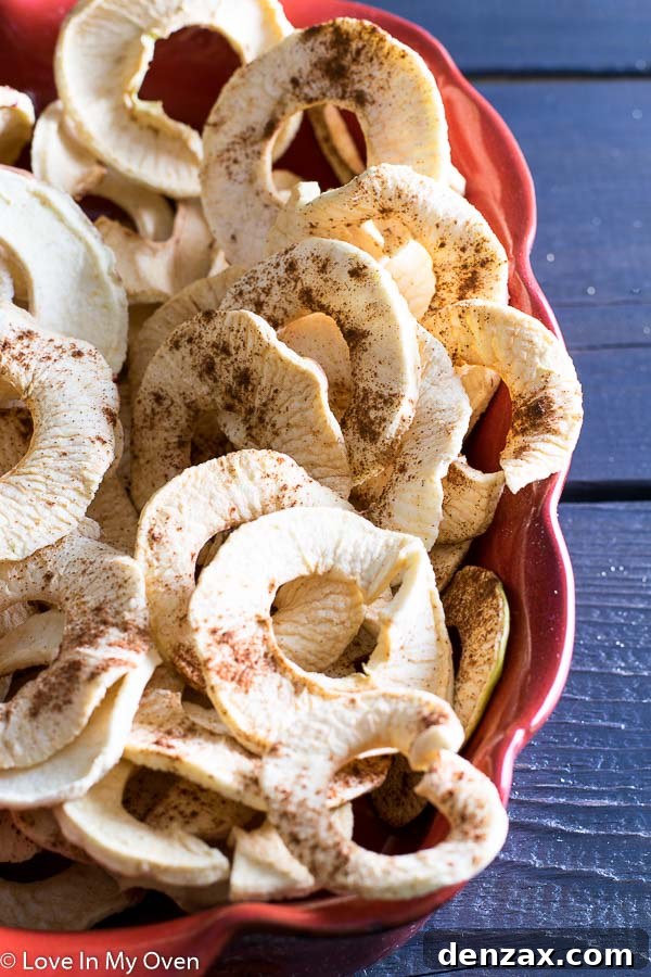 Delicious dehydrated apple chips, a healthy and portable snack