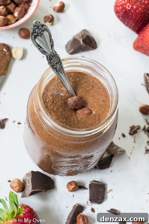 Homemade Notella in a jar, ready to be spread