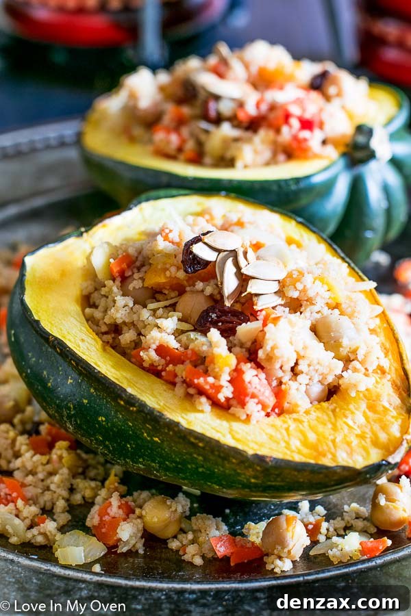 moroccan couscous stuffed acorn squash ready to be served