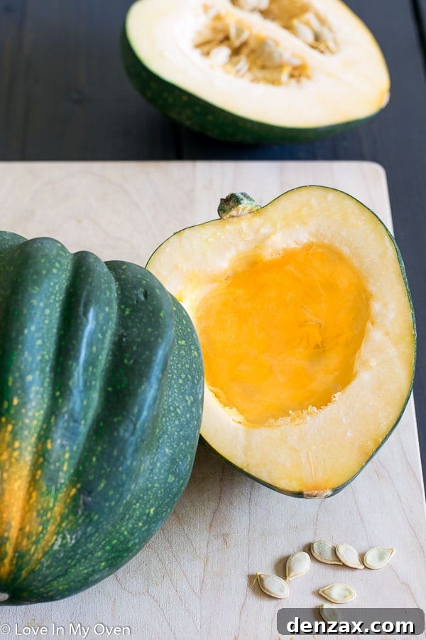 scooping seeds from acorn squash