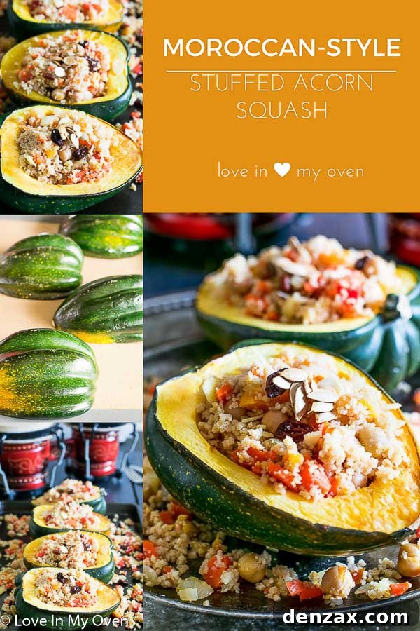 moroccan couscous stuffed acorn squash with ingredients around