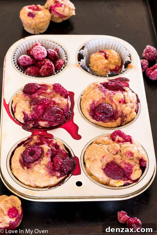 Freshly baked sugar-free banana raspberry muffins