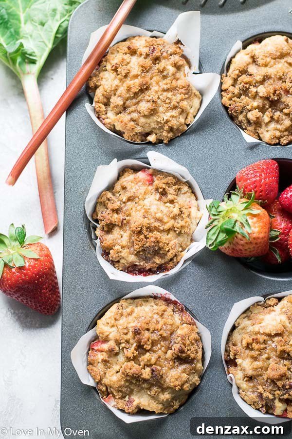 Jumbo strawberry rhubarb muffins with streusel