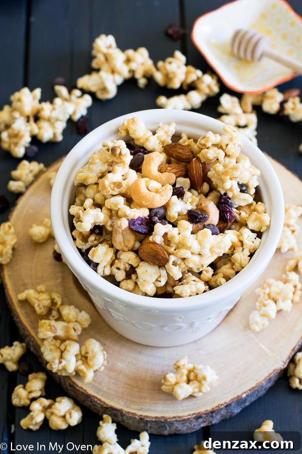 Close-up of Homemade Trail Mix Popcorn