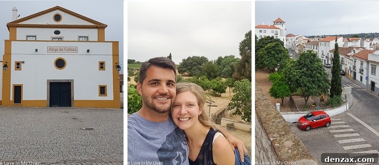 Cartuxa Winery, scenic vineyards, and the town of Evora
