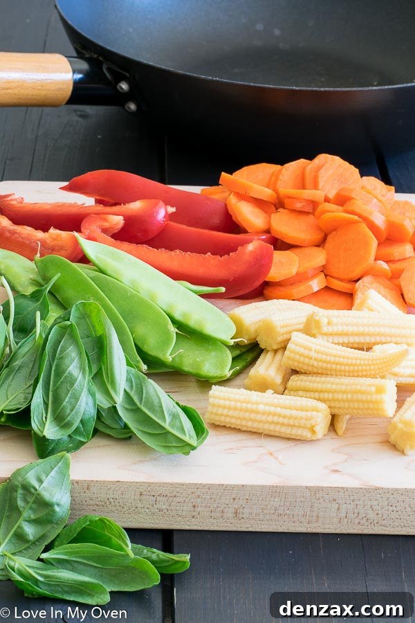 Assorted fresh vegetables for Thai Green Chicken Curry