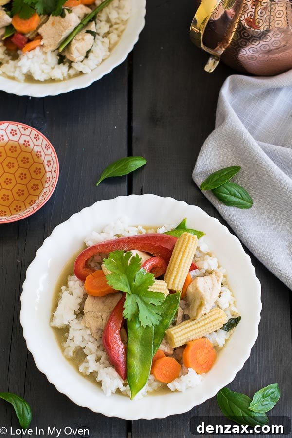 Garnished Thai Green Chicken Curry in a bowl