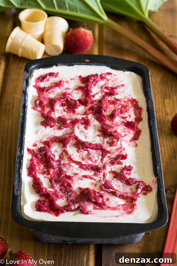 Homemade No-Churn Roasted Strawberry Rhubarb Ice Cream