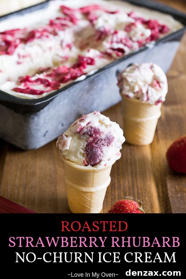 Pin this recipe for Roasted Strawberry Rhubarb No Churn Ice Cream