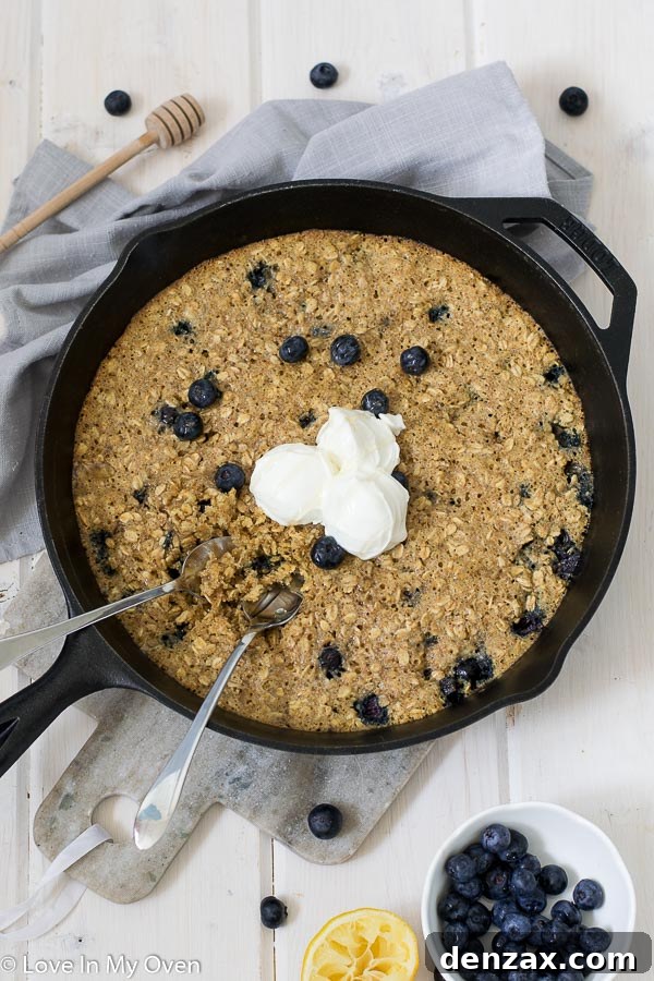 Delicious Skillet Blueberry Breakfast Cookie with Fresh Blueberries