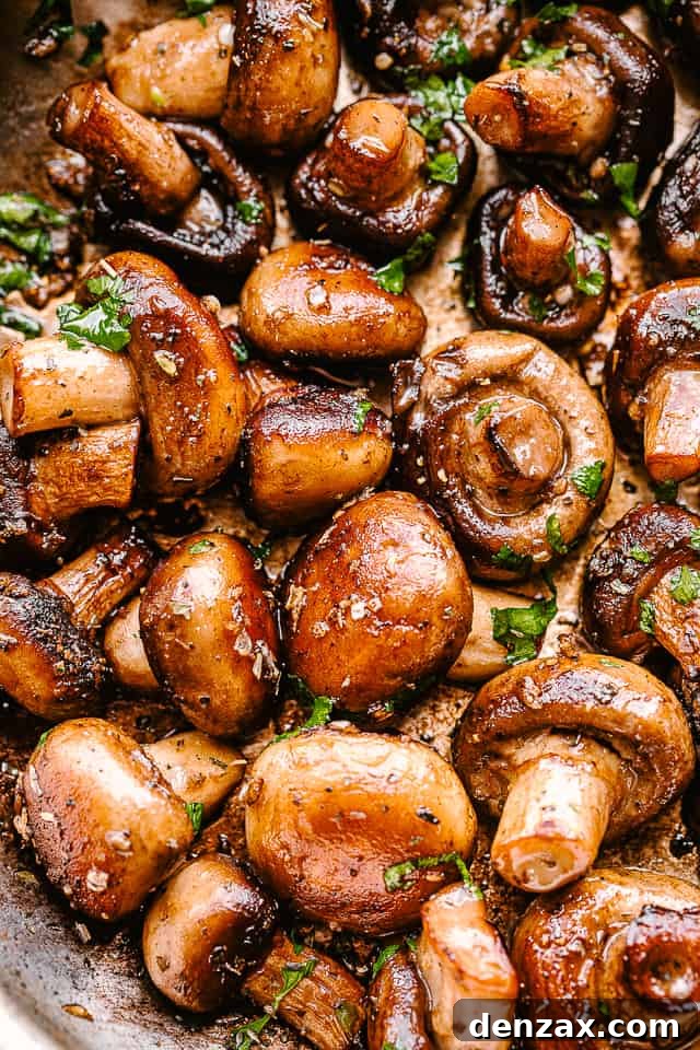 Close up of garlic button mushrooms.