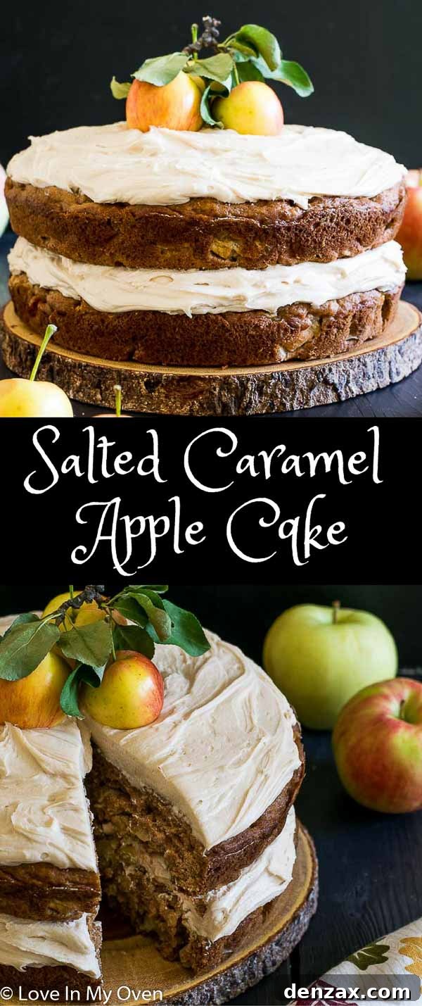 Salted Caramel Apple Cake whole with fall decor